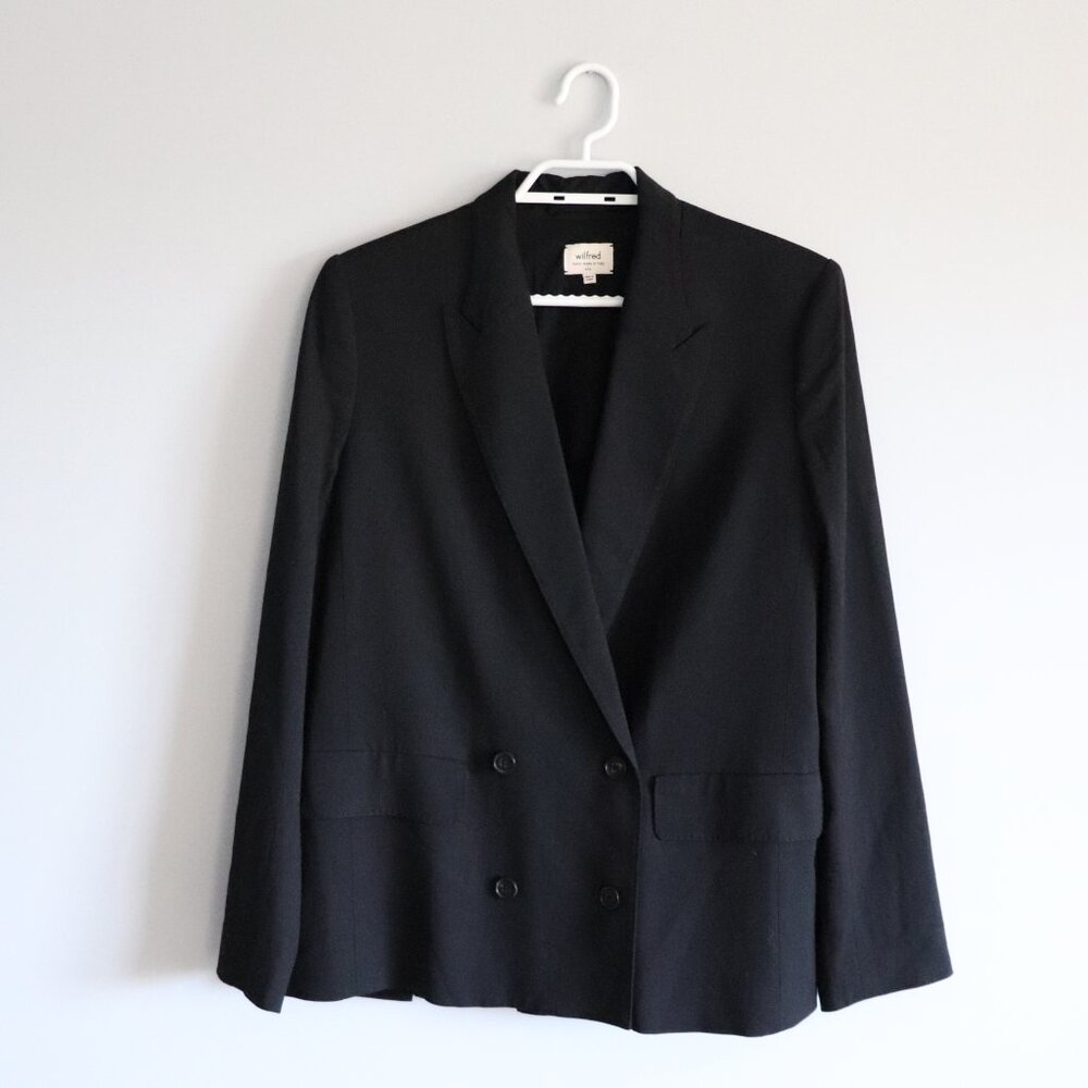 Wilfred Women's Black Sz 6 Destiny Lined Wool Double-Breasted V-Neck‎ Blazer